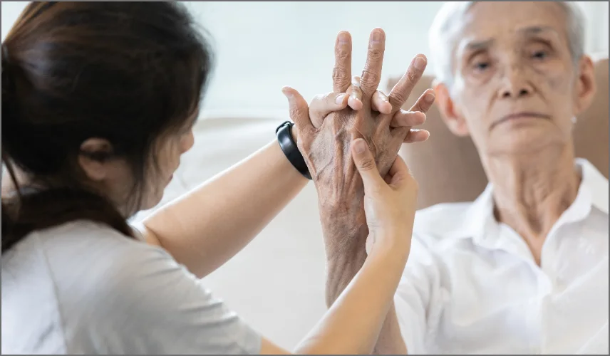 nurse doing physical therapy for senior at golden valley senior living services and amenties